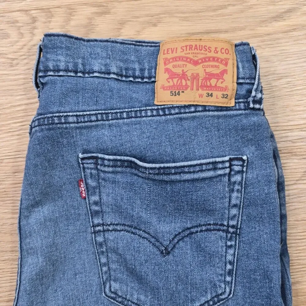 Levi’s 514 Straight Jeans Mens 34x32 Blue Stretch Cowboy Workwear Denim Pants